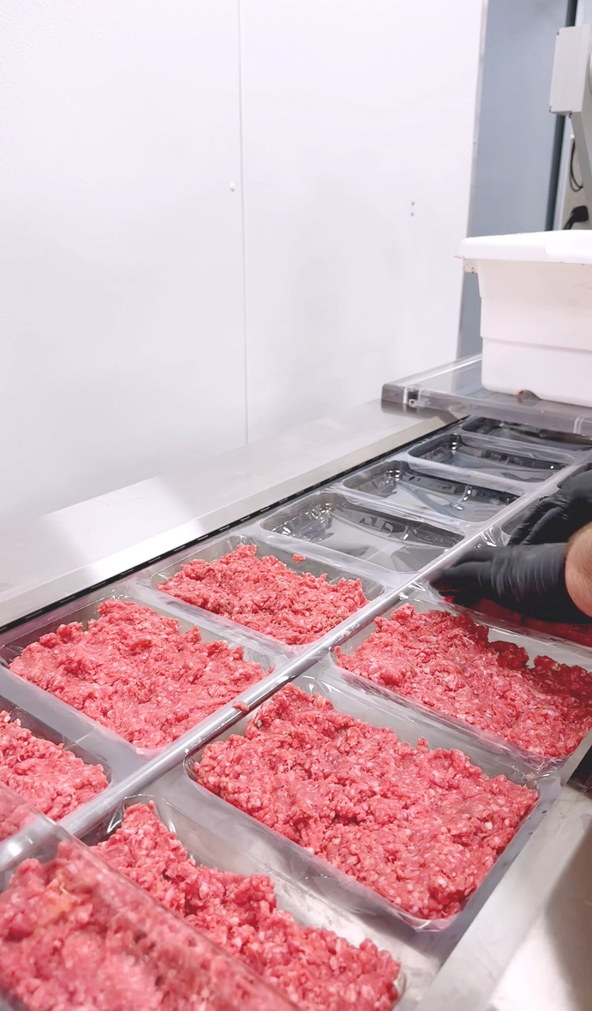 Ground beef being vacuum packaged